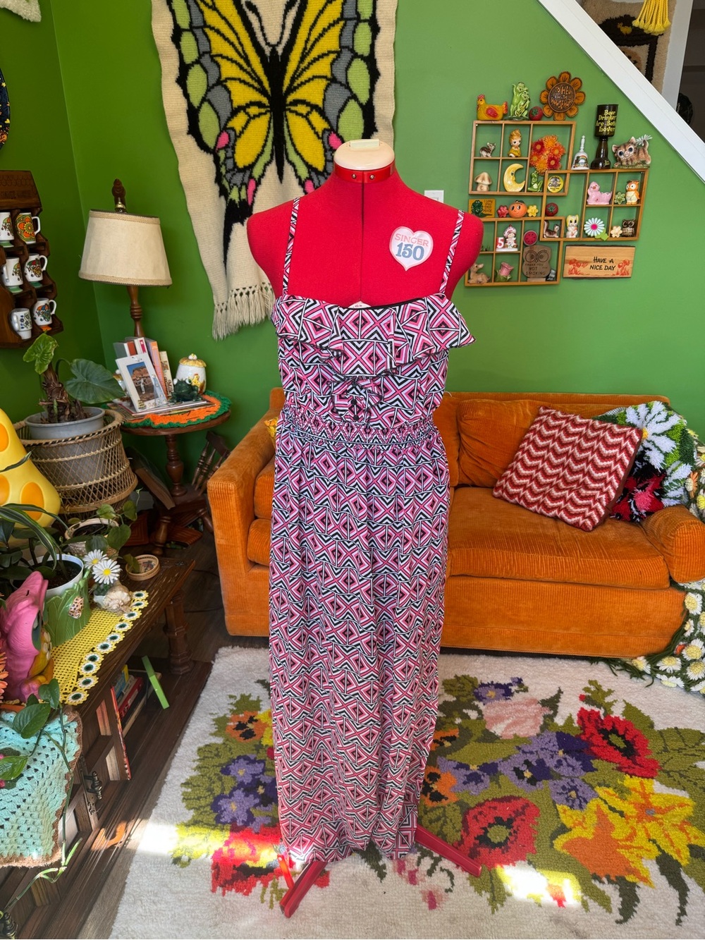 Geometric Pink & Black Maxi Dress